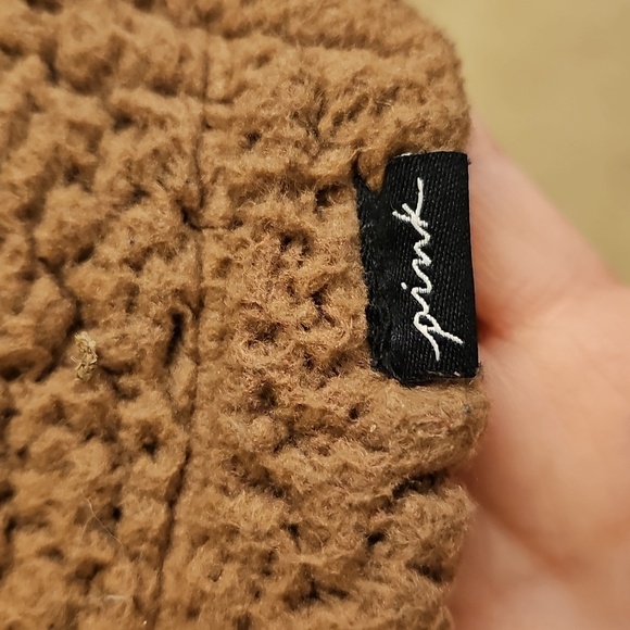 🤎🤎Victoria's Secret Pink Varsity Cozy Brown Half Zip Sherpa Hoodie - Picture 7 of 13